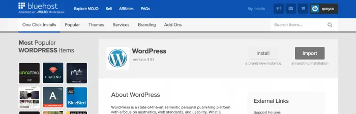 One click Wordpress install