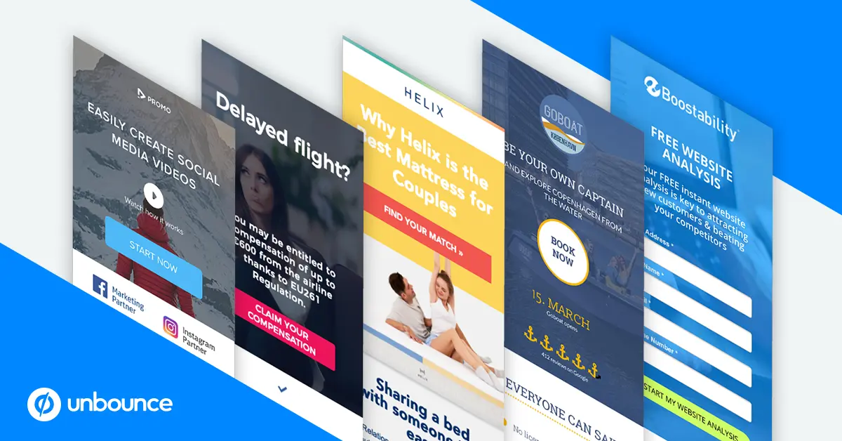 Unbounce landing page examples showcasing personalized designs.