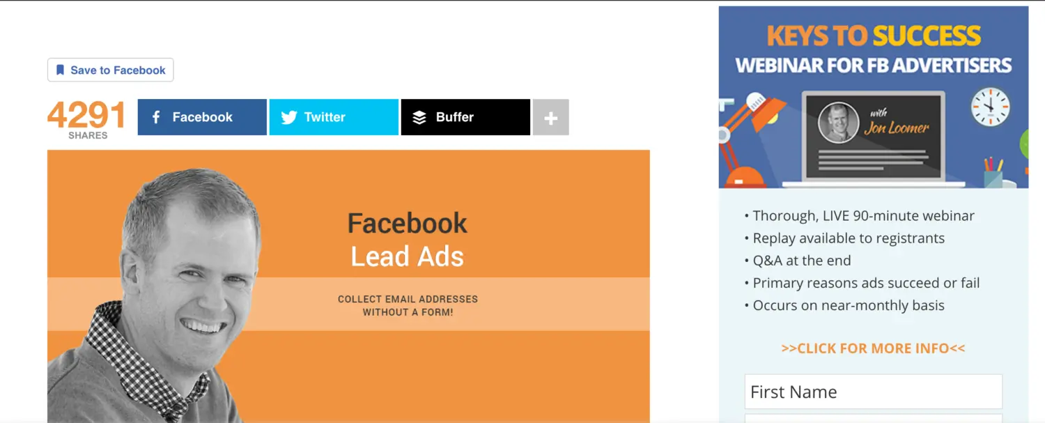 Position lead capture form in top right corner