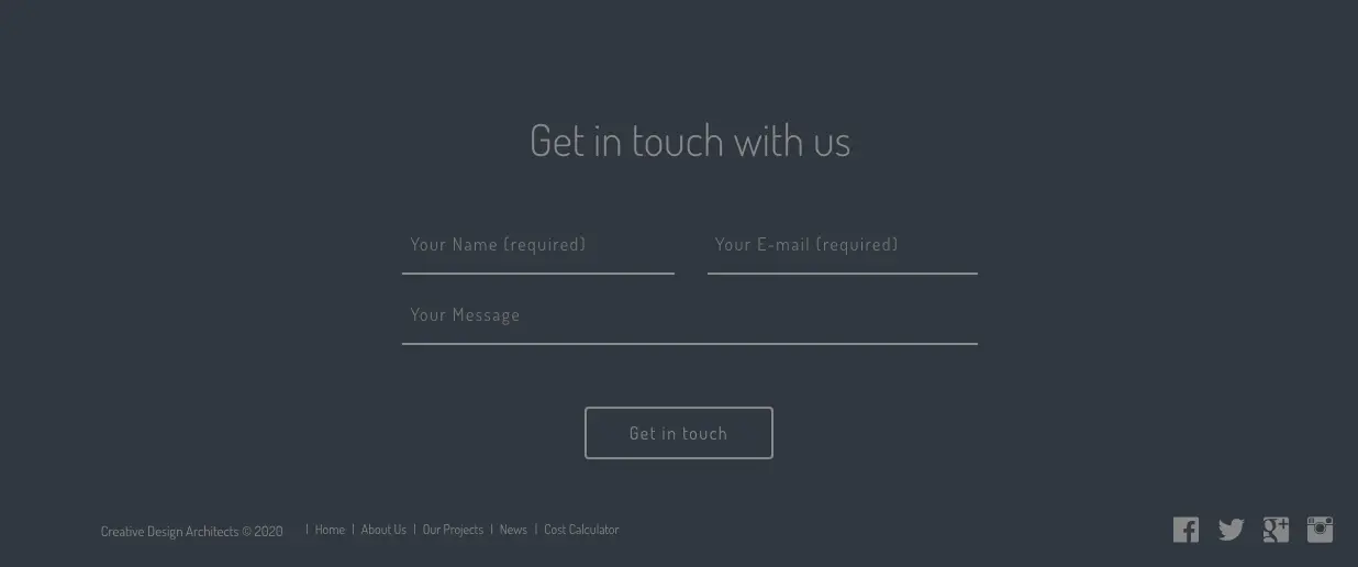 Contact form for Creative Design Architects' website footer.