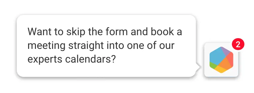 Drift chat widget prompting users to book a meeting directly.