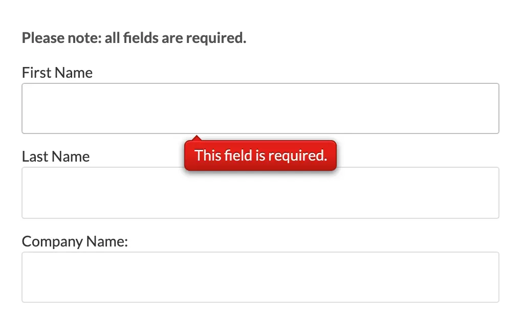 Marketo form showing required fields and validation message.