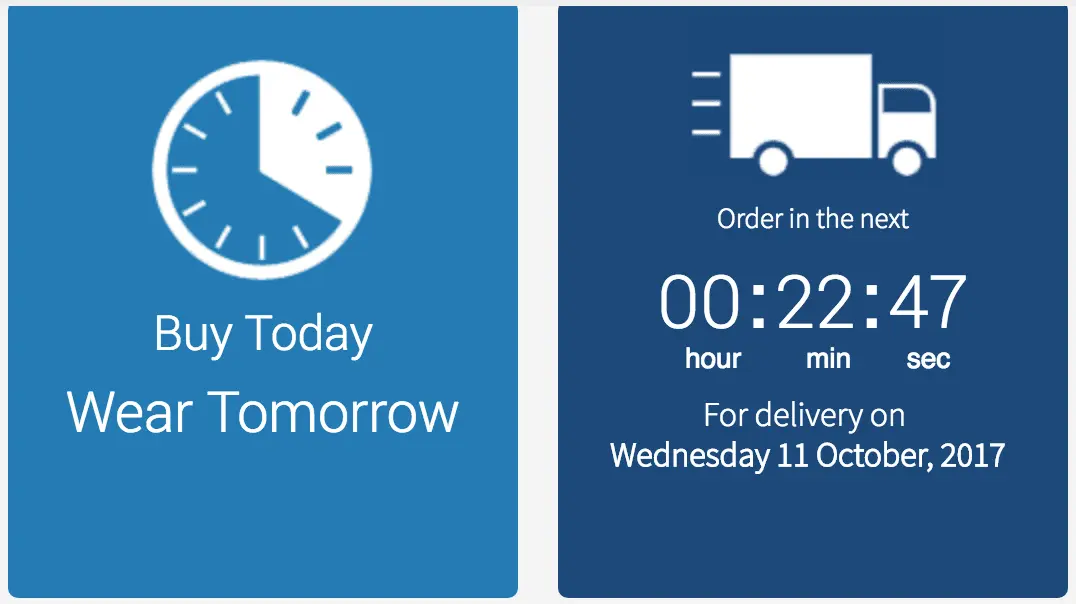 Countdown timer showing time remaining for next-day delivery on a purchase.