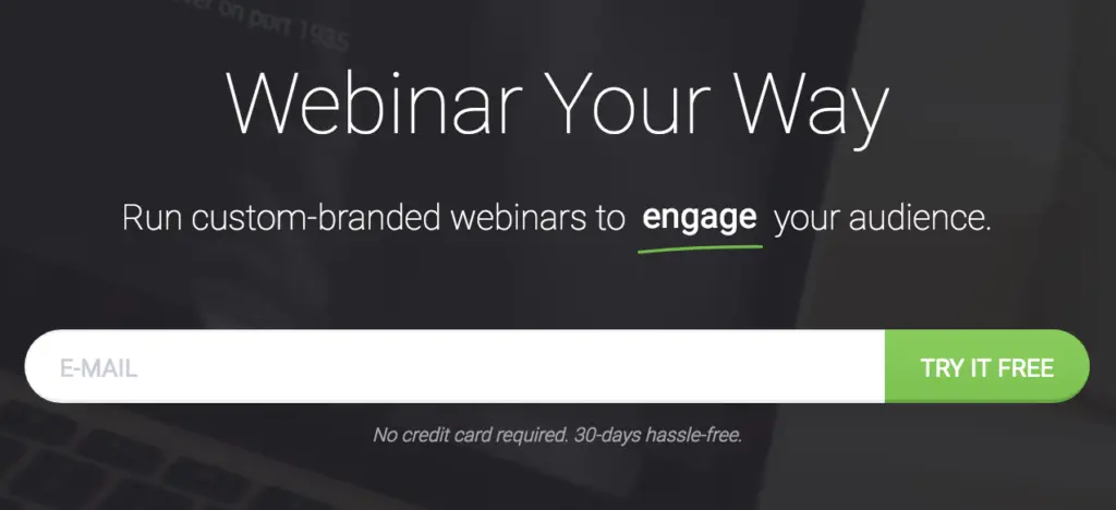 ClickMeeting sign-up interface encouraging custom-branded webinars.