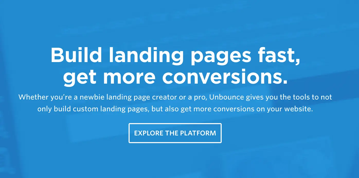 Unbounce landing page builder interface showing a call to action.