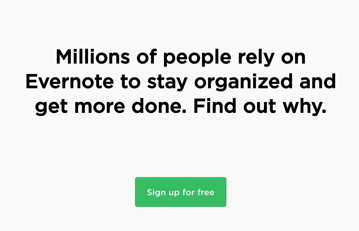 Evernote promotion highlighting the benefits of staying organized with a call-to-action button.