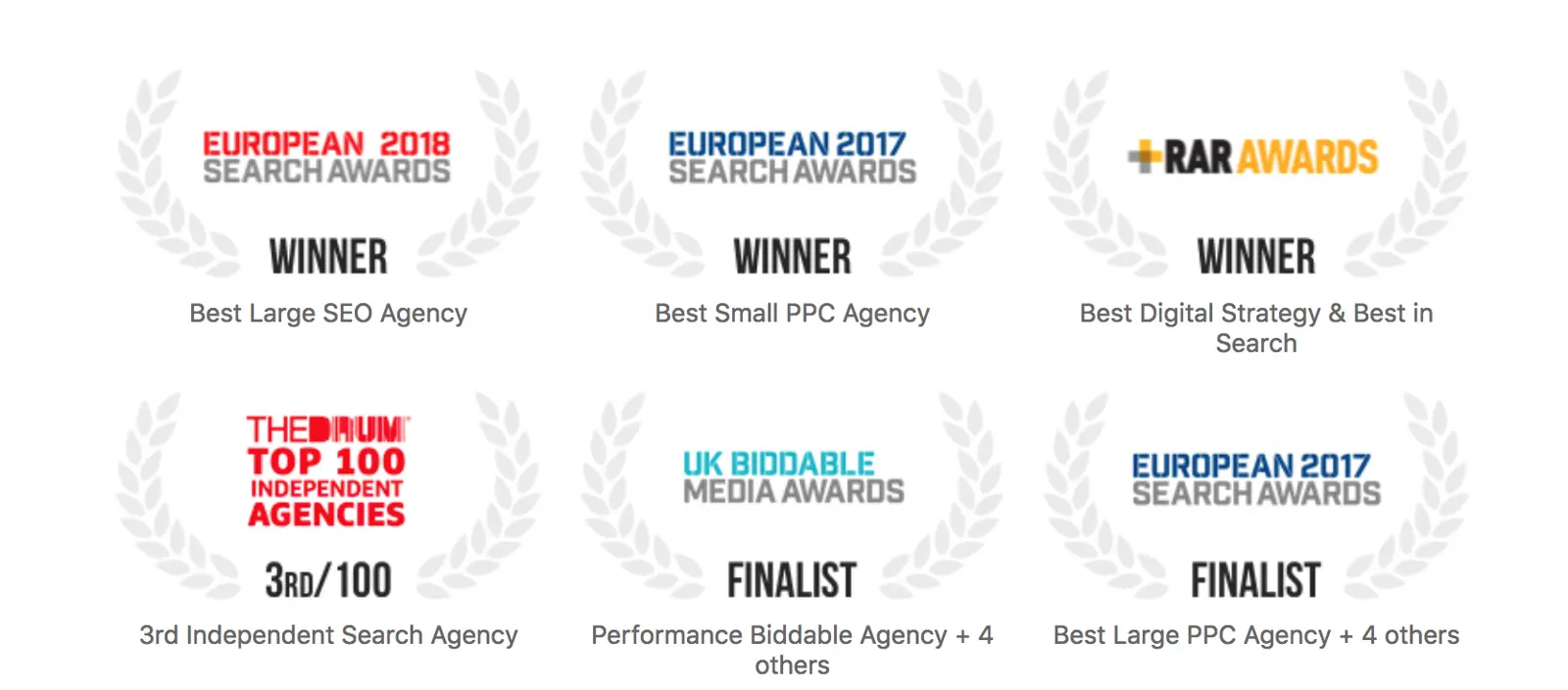 Awards and recognitions for Impression marketing agency, including best SEO and PPC agency accolades.