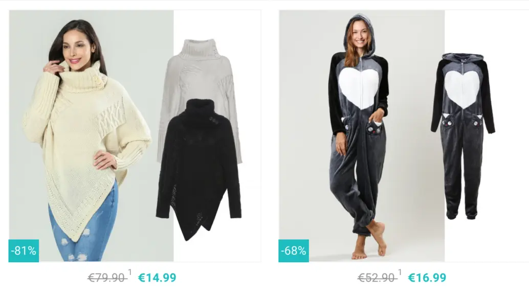 Discounted clothing items showing significant price reductions.