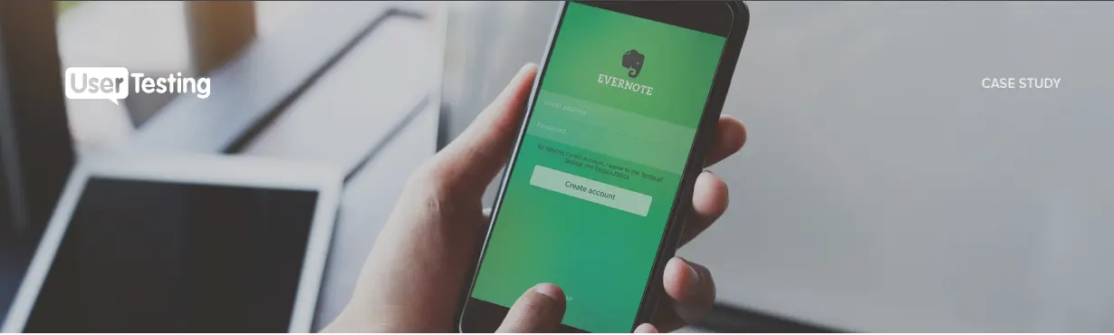 UserTesting showing the Evernote account creation screen on a mobile device.