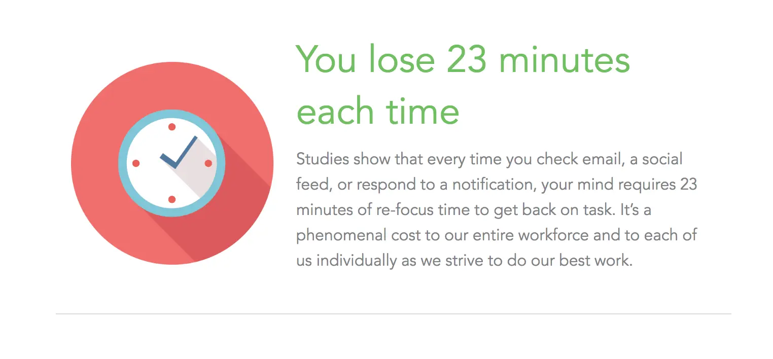 Freedom productivity app concept explaining time loss due to interruptions.