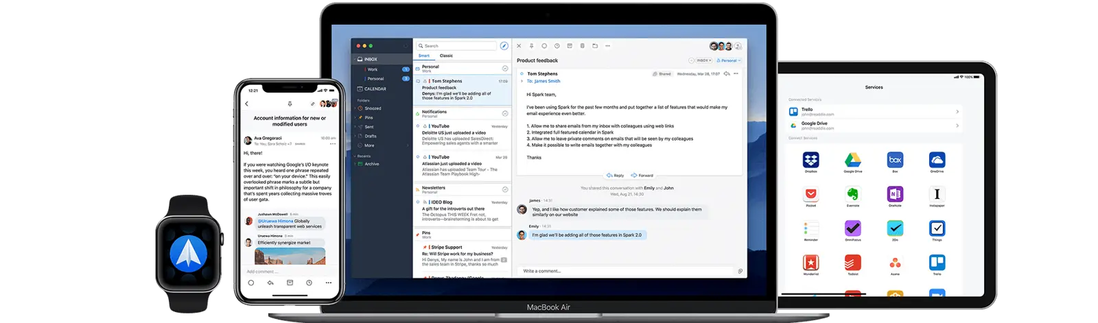 Spark showing its interface across multiple devices.