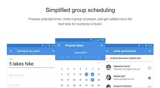 Doodle event scheduling interface showing date proposals and participant invitations.