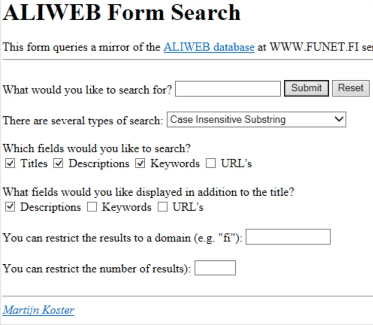 ALIVEW form search interface displaying search options and fields.