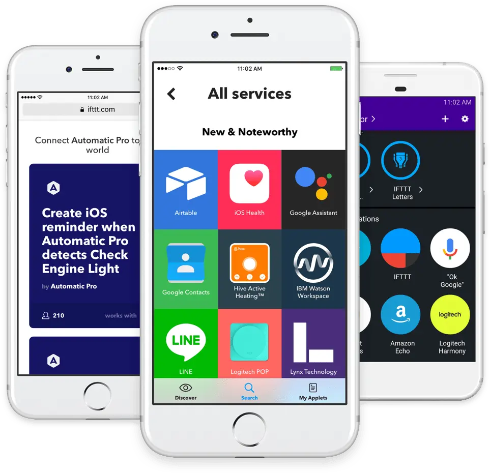 IFTTT app interface showcasing various connected services.