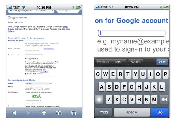 Google accounts mobile sign-in interface showing email input and keyboard.