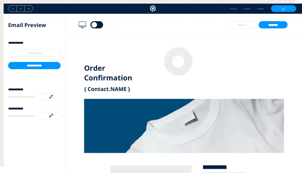Brevo email preview showing order confirmation template.