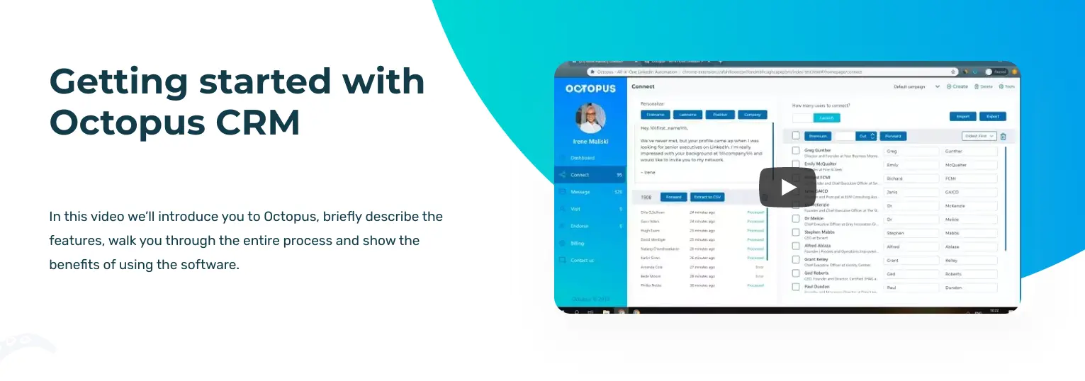 Octopus CRM showing connection requests management interface.
