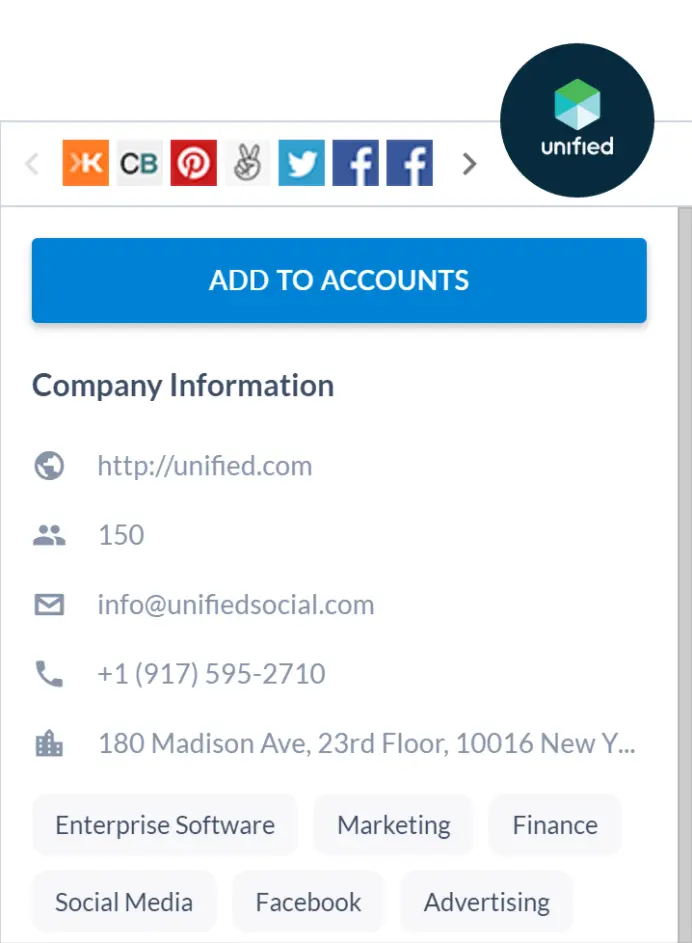 Unified showing account integration settings in the dashboard.