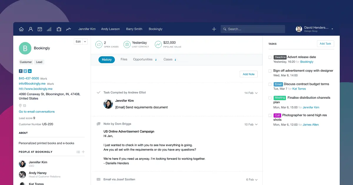 Capsule CRM features overview highlighting free plan details.