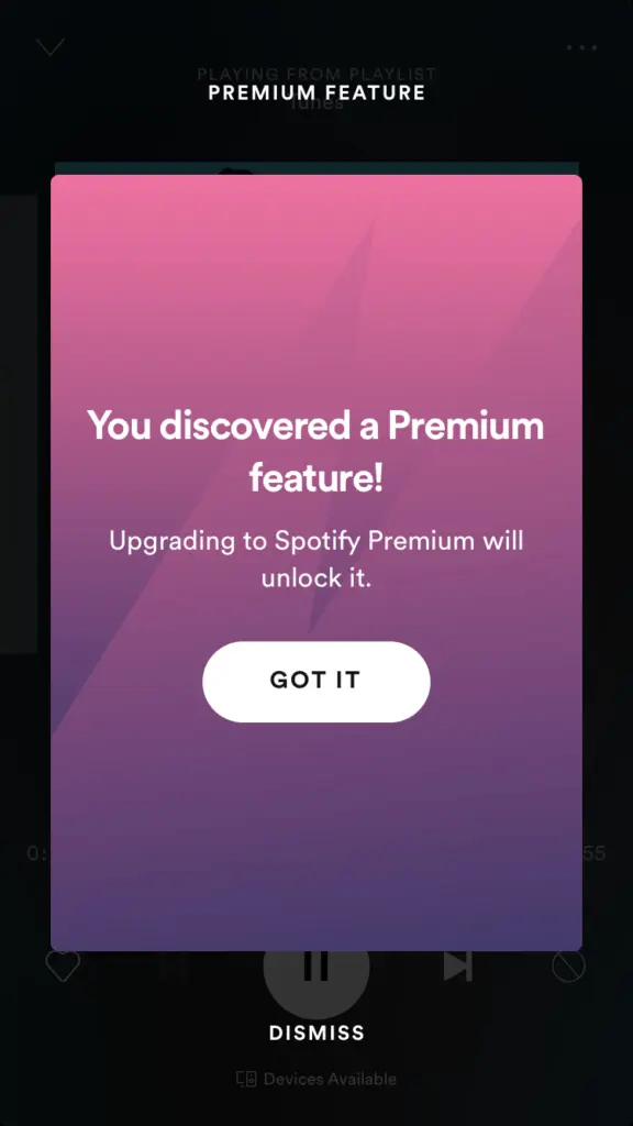 Spotify notification highlighting a premium feature discovery.