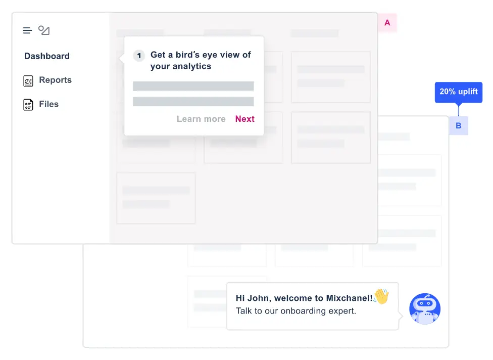 Mixpanel dashboard overview displaying analytics insights and user interaction prompts.