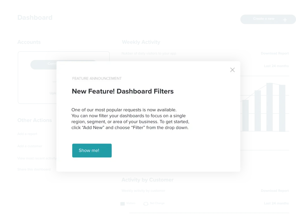 Pendo guidance feature release announcement showcasing dashboard filters.