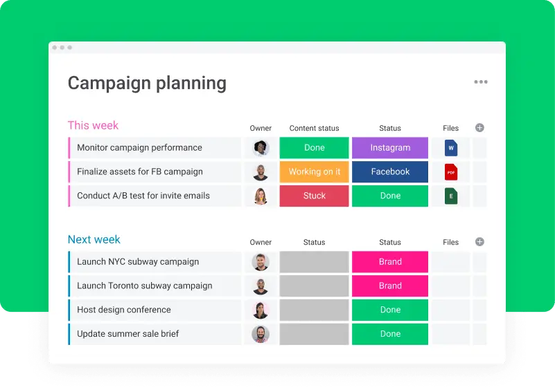 Asana campaign planning dashboard displaying tasks and statuses.