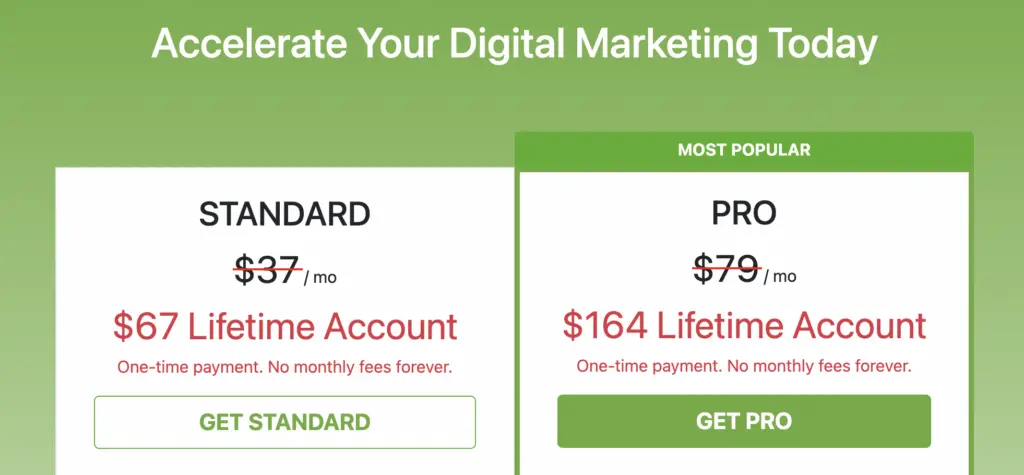 Funnelytics pricing plans comparison showing Standard and Pro options.