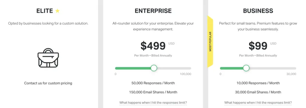 Screenshot of SurveySparrow pricing