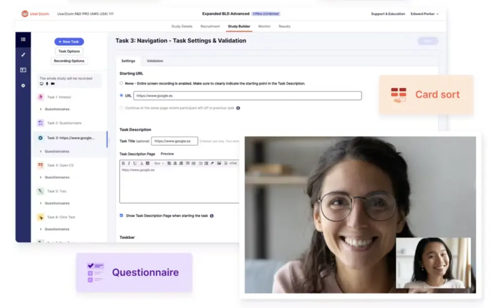 Screenshot of UserZoom software