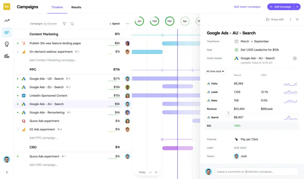 Screenshot of ClickUp's timeline tool
