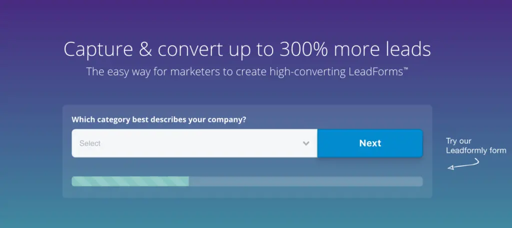 Leadformly showing a multi-step form with a progress indicator.